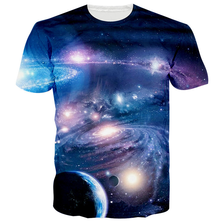 3D digital printing star map pullover short-sleeved loose round neck casual men's T-shirt short-sleeved_voghion.com