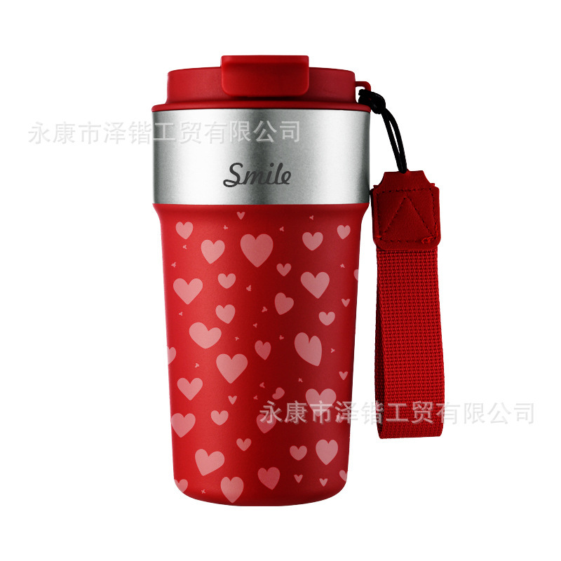 跨境304不锈钢咖啡杯 带提绳便携保温杯高颜值户外车载双饮水杯|undefined