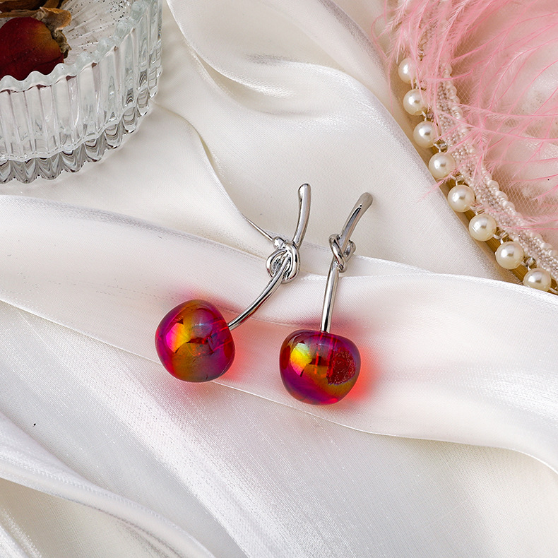 Sweet Lovely Clear And Shiny Colorful Cherry Earrings display picture 6