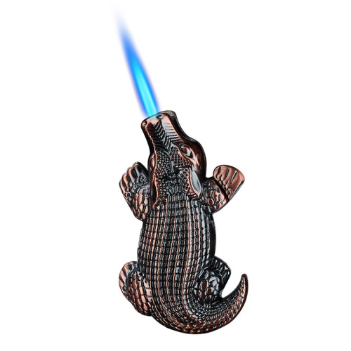 Crocodile shape inflatable lighter gas new unique creative personality windproof straight blue flame metal funny ornaments