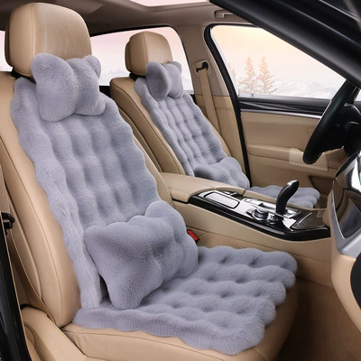 Seat cushion, seat cover | Rear Non-Shedding Car Seat Cushion - light-gray-1-single-seat-1-backrest-1-neck-pillow-1-waist-pillow-bubble-plush