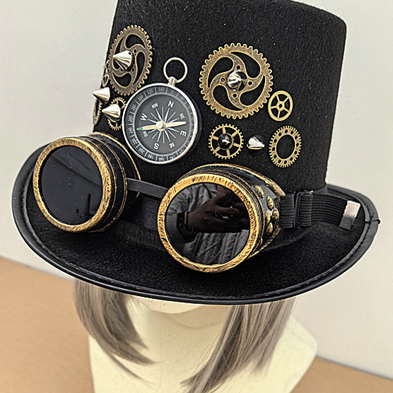 Gorro de engranajes de metal pesado hecho a mano, brújula, remache, sombrero mágico, decoración de fiesta, sombrero de gafas 324