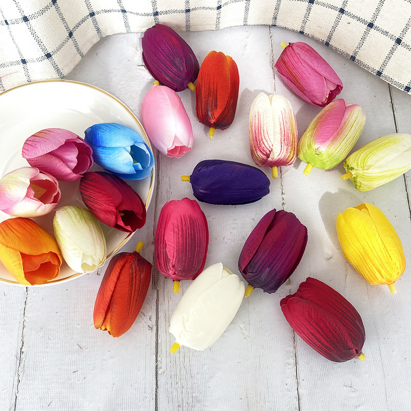 Cross-border New Product Simulation Tulip Flower Wedding Flower Row Design Hotel Decoration Wall Decoration Flower Head