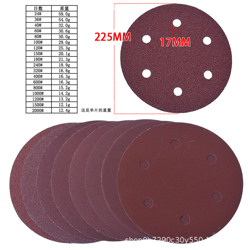 Al por mayor transfronterizo 9 pulgadas 6 agujeros de arena roja papel de lija de disco de pelusa autoadhesivo papel de lija flocado papel de lija de madera