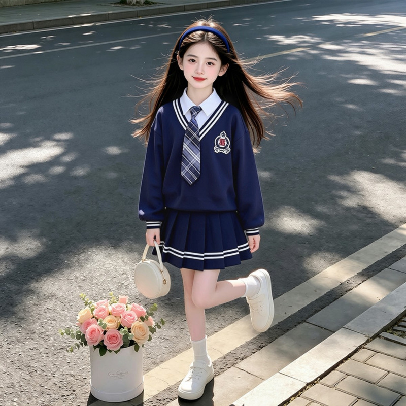 Girls' Skirt Set Spring and Autumn 2026 New Children's College Style Sweatshirt Autumn Girls' JK Uniform Two-Piece Set