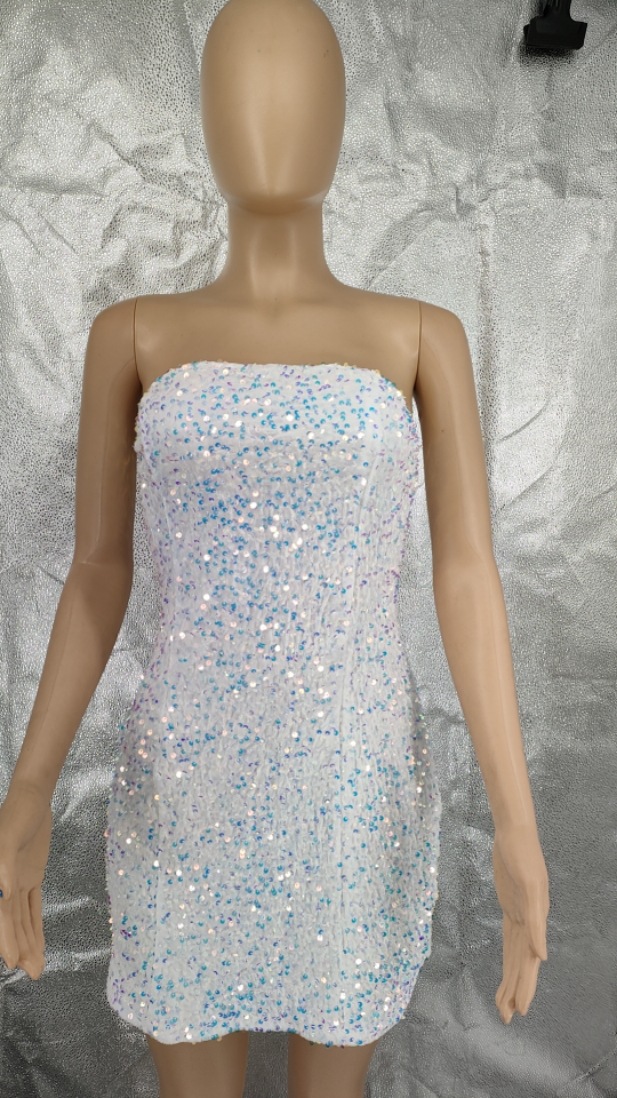 Sexy Solid Color Strapless Sleeveless Sequins Above Knee Sheath Dress display picture 3