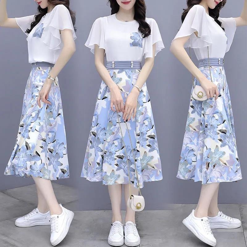 连衣裙套装女夏季2025年时尚显瘦流行气质碎花半身裙两件套女