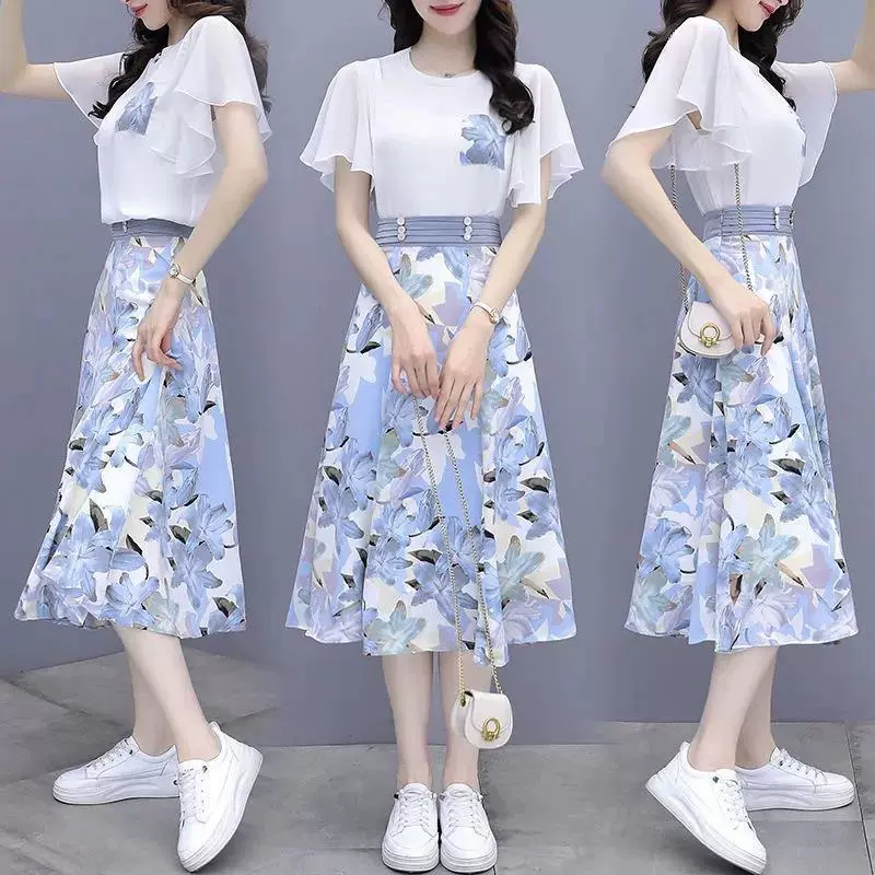 连衣裙套装女夏季2025年时尚显瘦流行气质碎花半身裙两件套女