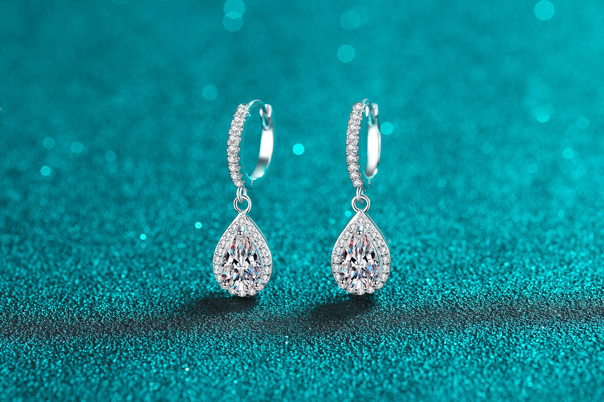 Elegant Water Droplets Sterling Silver Moissanite Zircon Drop Earrings In Bulk display picture 1