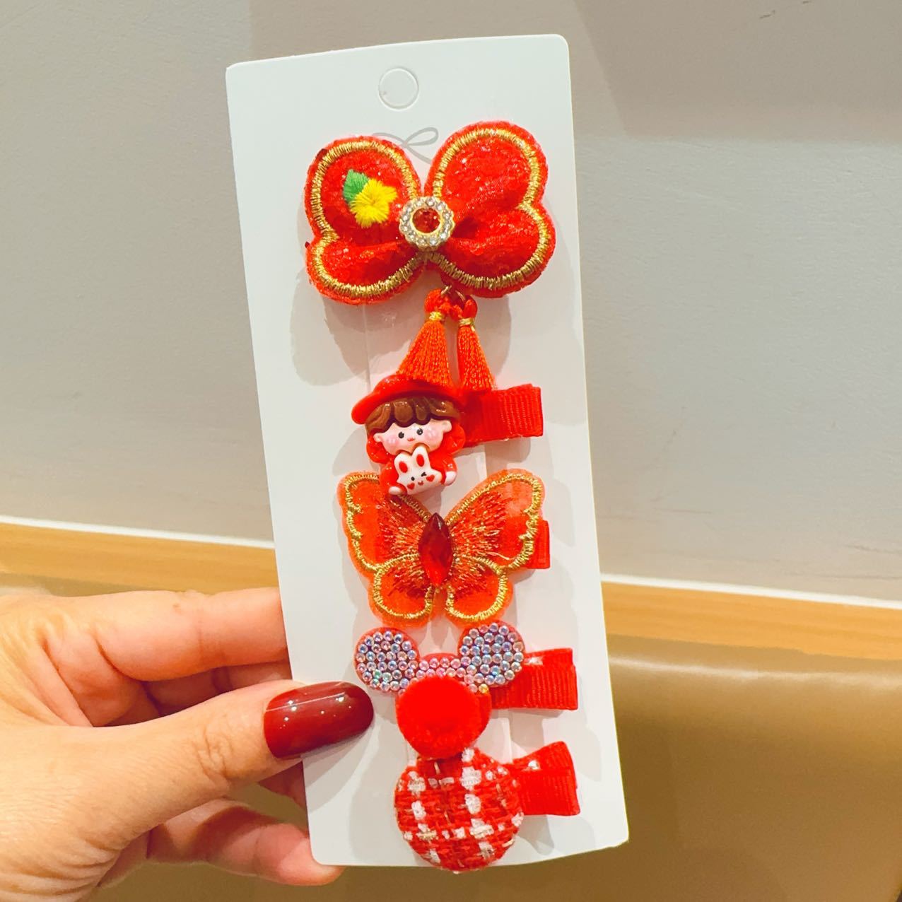 Niños de Año Nuevo clip de cabello Año Nuevo nuevo juego de tarjetas de cabello de Año Nuevo niñas clips de bang rojo clips lateral