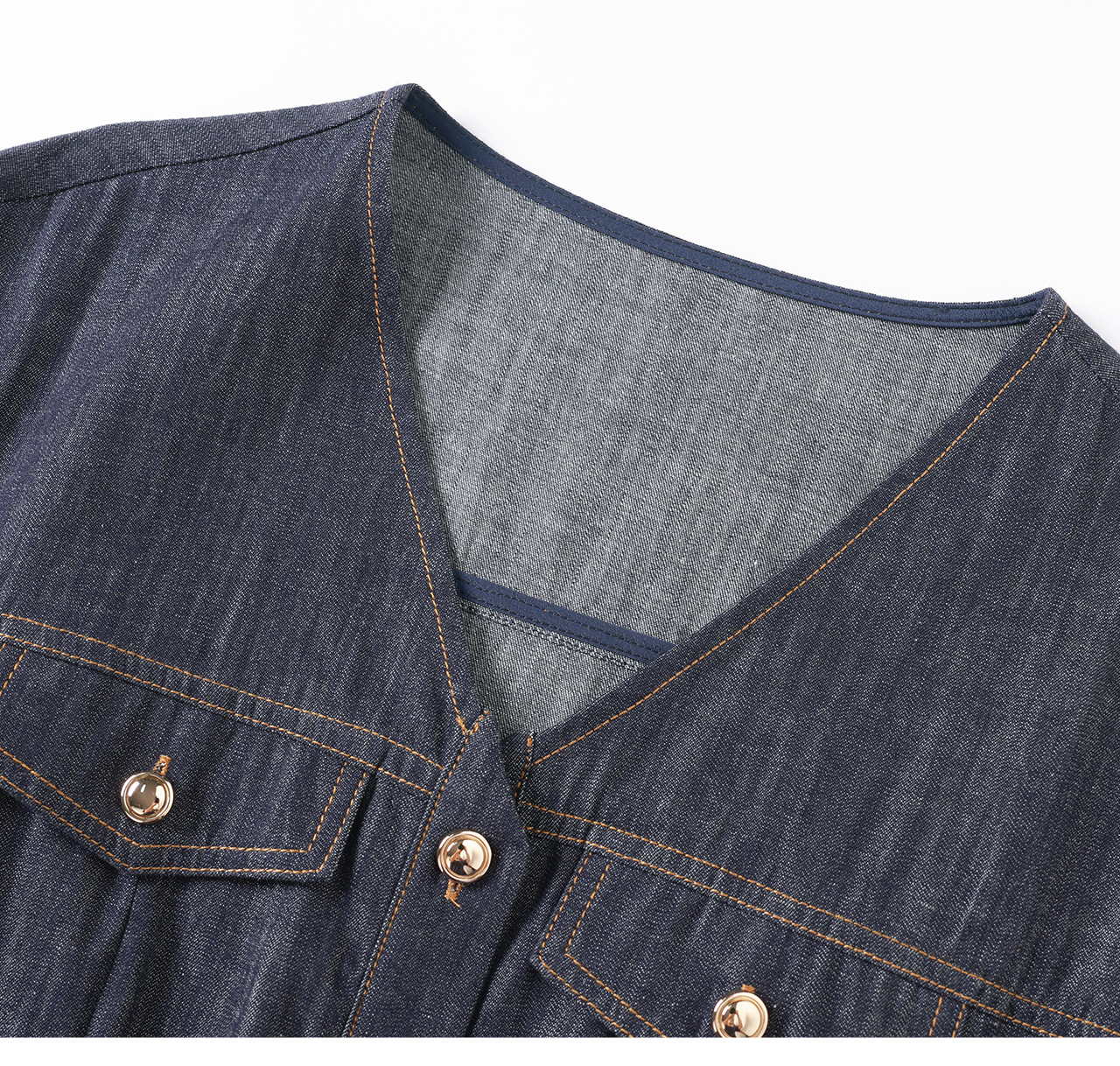 Váy denim nữ cổ ve sành điệu dáng suông midi — xanh đậm chi tiết 18