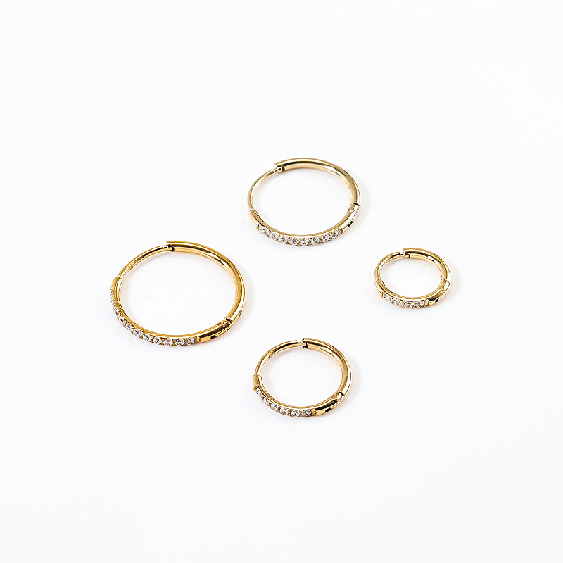 Zesen 2.5x20mm Gold Stainless Steel Carved Zircon Ear Studs 1.2mm Titanium Steel Ear Buckle 1.6mm Carved Diamond Earrings detail image 8