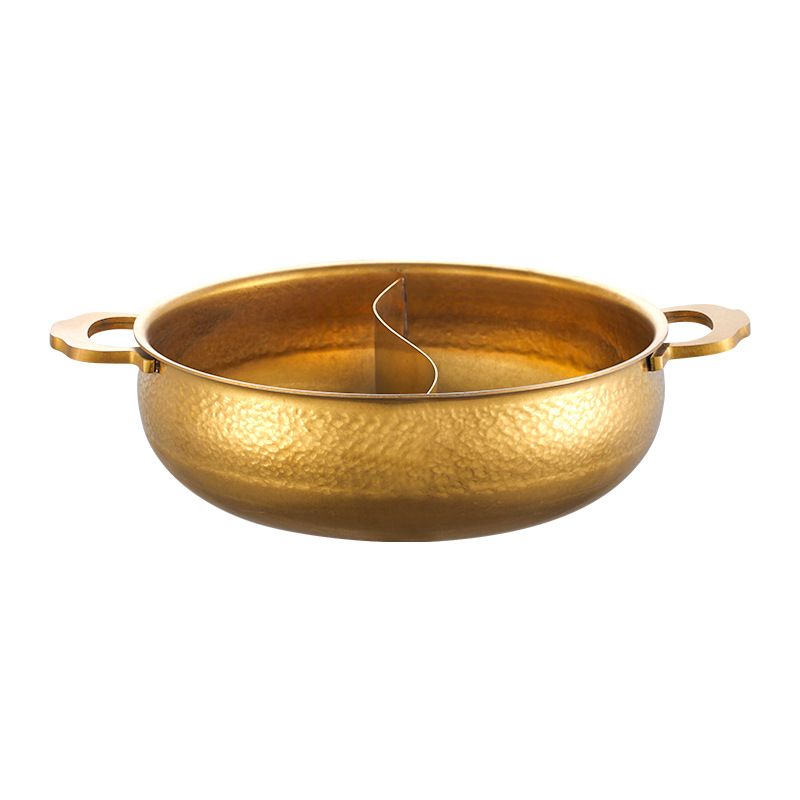 Marmite à double saveur Ouchuang en acier inoxydable 304 à motif martelé, compatible avec les plaques à induction et les cuisinières à gaz._voghion.com
