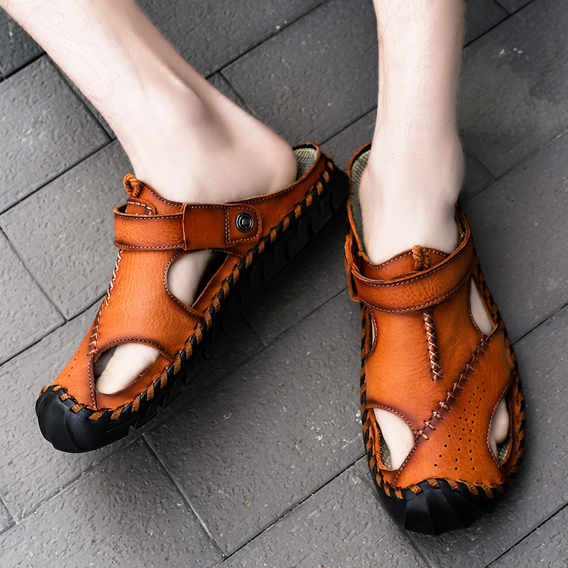 中年男士皮凉鞋