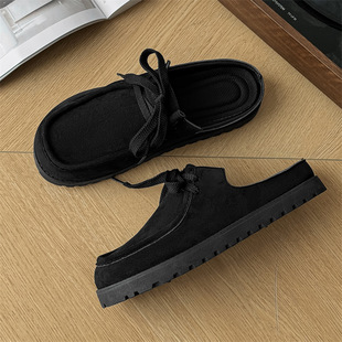 Suede plus size Birkenstock Shoes Men's and Women's Same-style 2025 Height-increasing Single-layer Shoes Thick-soled Lace-up Half Slippers Z509