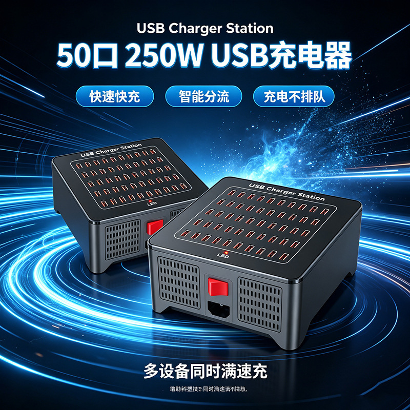 Cross-border exclusive 50-port power adapter 250W mobile phone charging station for studio and office use, multi-port USB desktop charger