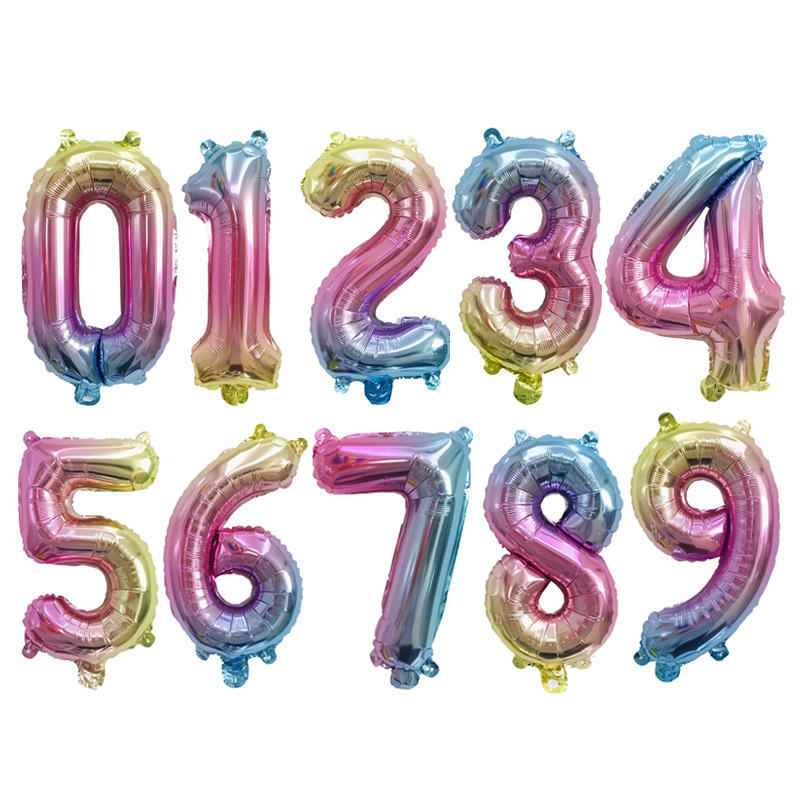 16インチ美版数字0-9アルミ膜風船子供誕生日パーティー卸売り赤ちゃん百日多色アルミ膜風船|undefined