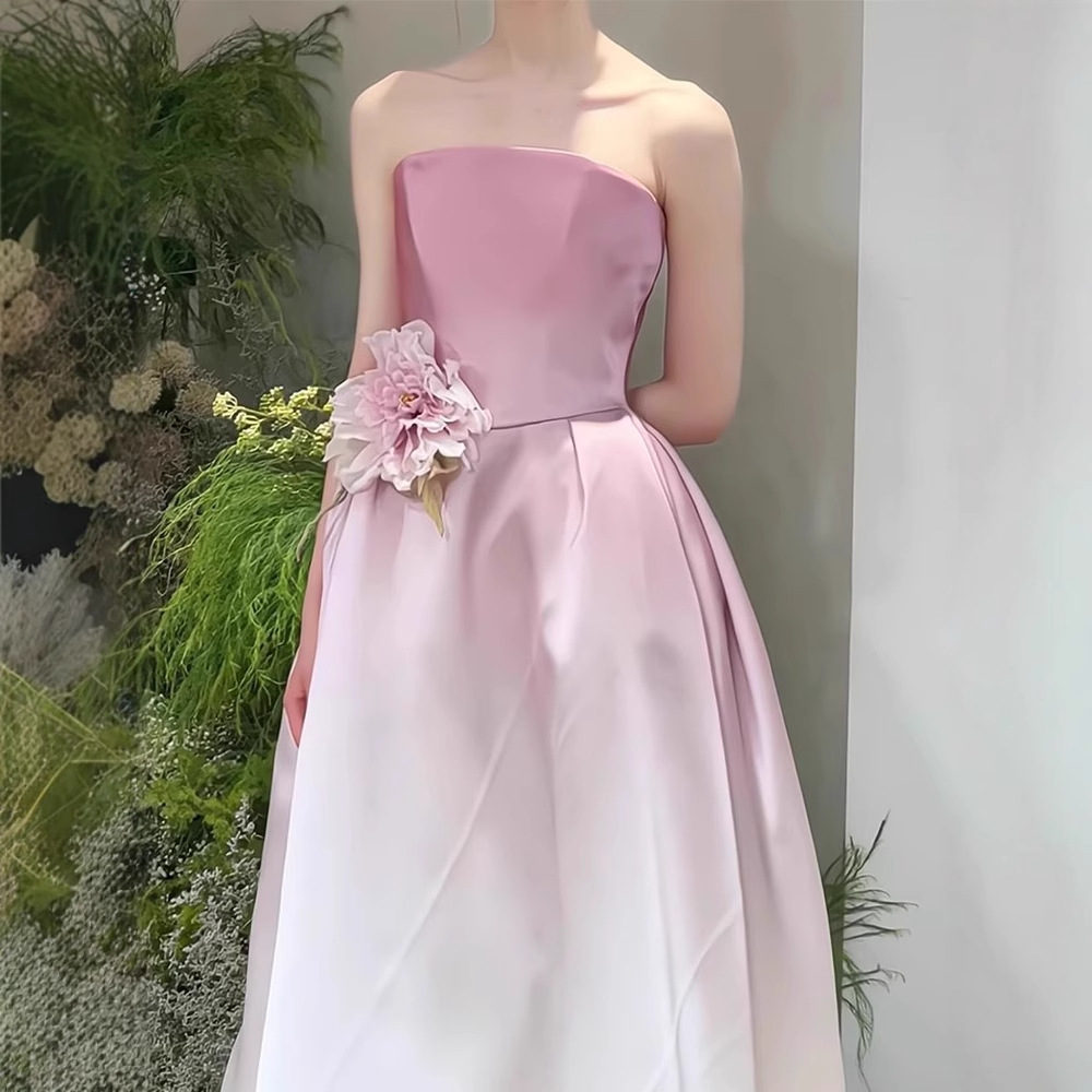Evening Dress French Strapless Dress Women's High-end Light Wedding Dress Light Luxury Niche Bride's Engagement Banquet Super Fairy Toast Dress