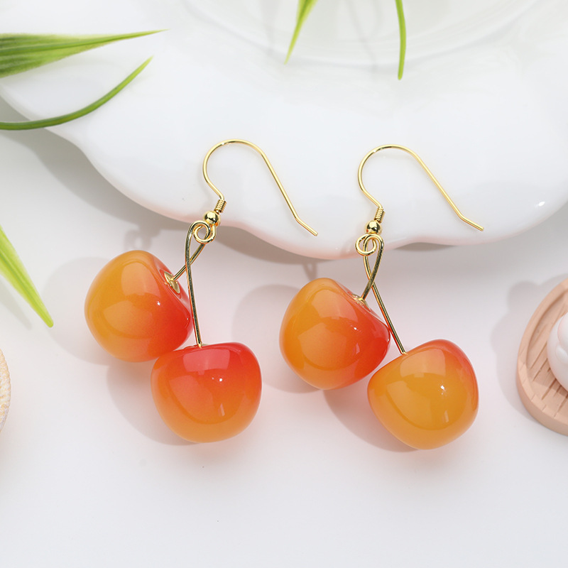 Aretes de cereza roja para mujer – colgante exquisito, fruta de imitación versátil, nuevo estilo