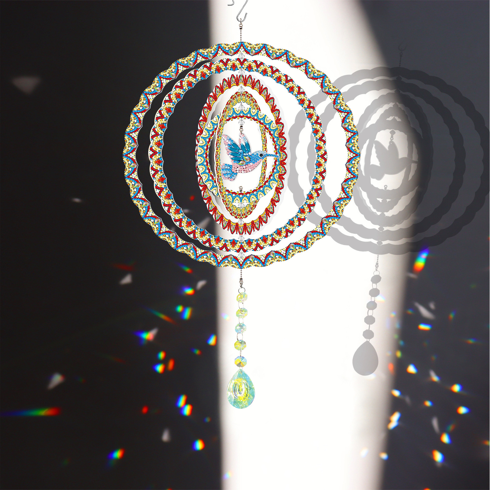 Accesorios para pintura de diamantes DIY, colgante giratorio de cuentas 3D con forma de campana de viento, decoración colgante de mandala acrílico 5D