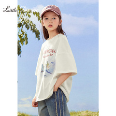 2024夏季新款女童印花t恤兒童短袖寬鬆圓領上衣大童一件代發童裝