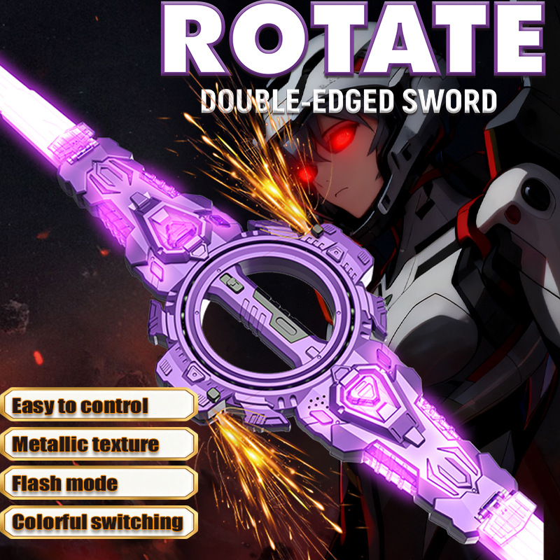 跨境火旋剑火花双刃光剑双头伸缩旋转宝刀发光激光战刃亚马逊爆品