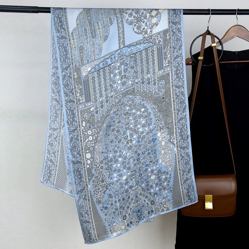 波斯地毯真丝长巾素缎长款丝巾女春秋纯真丝桑蚕丝围巾高档披肩