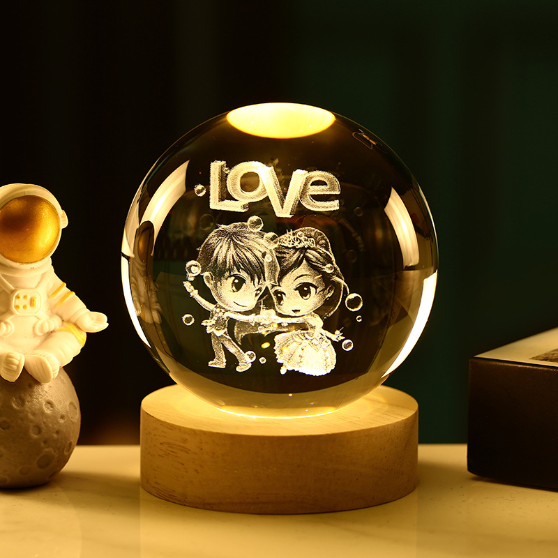 Bola de cristal 3D de la Vía Láctea — grabado interno luminoso con base de madera, luz nocturna decorativa creativa