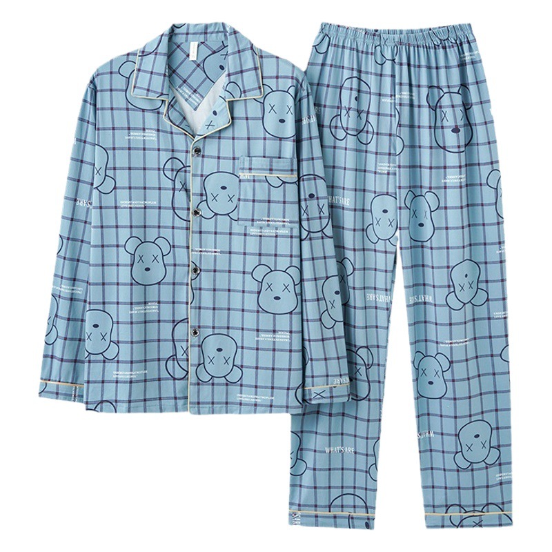 Pijamas de los hombres primavera y otoño manga larga algodón artificial 2023 nuevo casual suelta más tamaño desgaste del hogar traje al por mayor