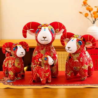 羊年吉祥物国风红色布艺小羊公仔毛绒玩具新年摆件生肖玩偶礼品