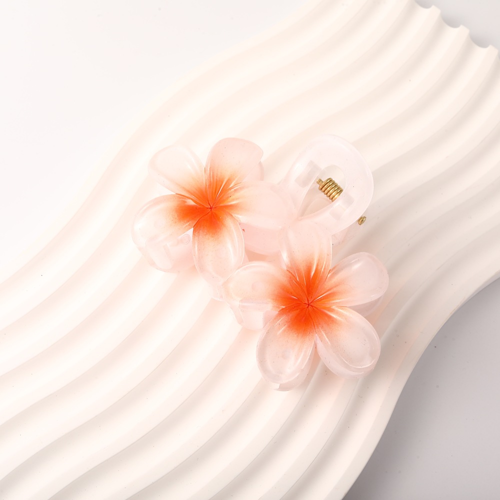 Nuevo color frangipani acrílico pinza para el cabello flor pinza de agarre de alta calidad elegante accesorio para el cabello de mujer pinza de tiburón de agarre lateral