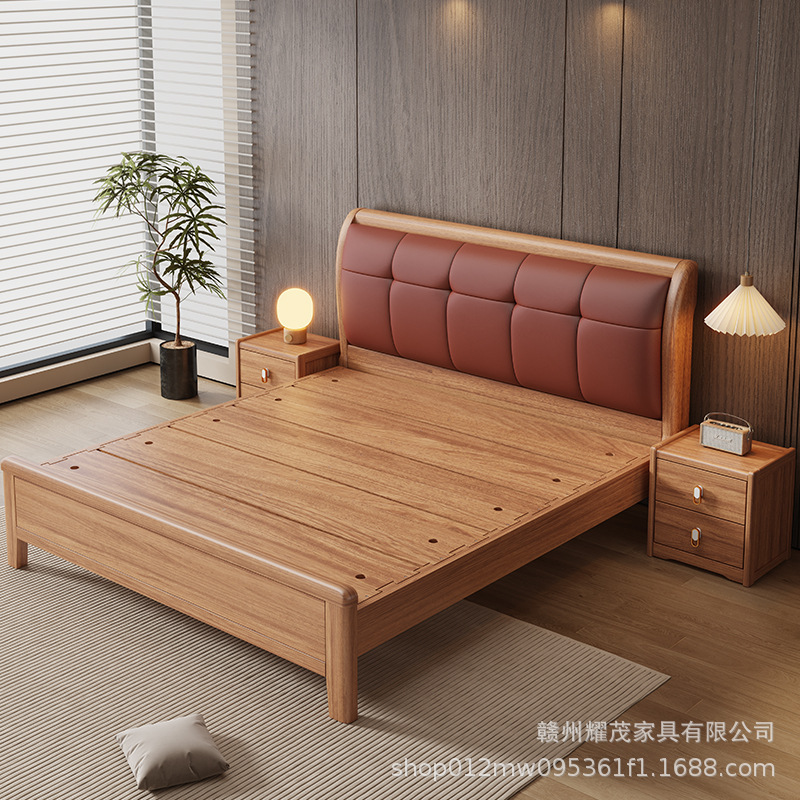 Solid Wood Furniture Soft-Packed Solid Wood Bed Bag Installation Strong and Durable Modern Simple Double Bed 180X200 with Mattress