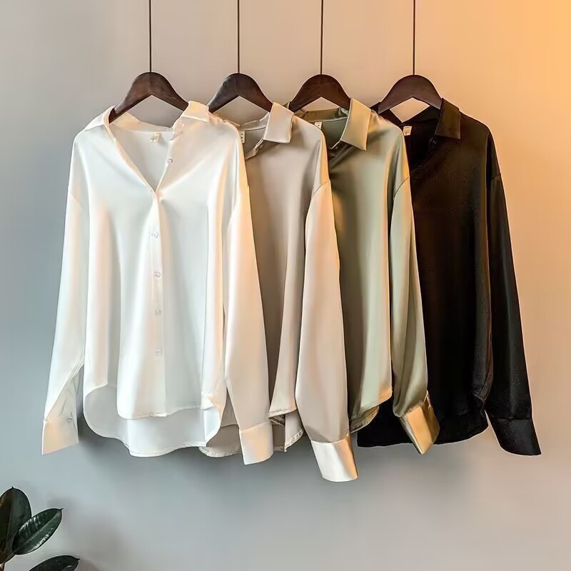 Damenbekleidung Langarm-Satinhemd Damen-Design Nische Frühling und Herbst neuer Stil vielseitig drapiertes Retro-Hemd im Hong Kong-Stil_voghion.com