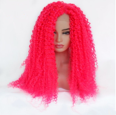 Peluca rosa europea y americana, casco africano, peluca de red rosa, peluca rizada pequeña LW0298