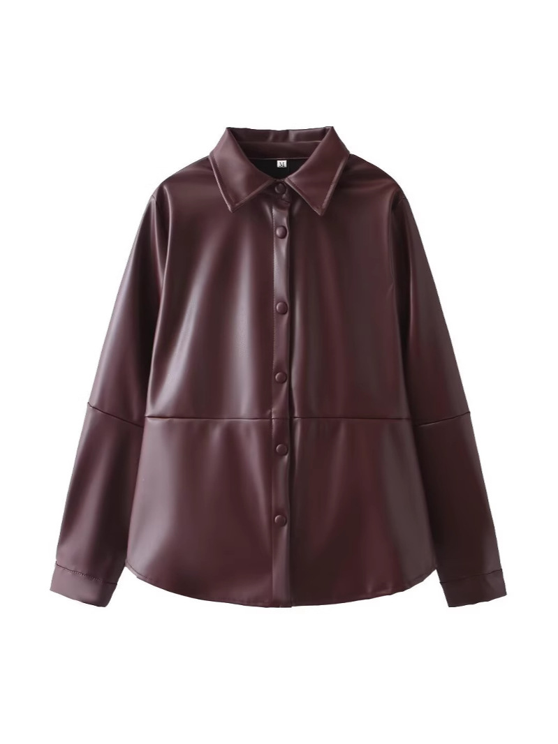 Cross-border Women's 2024 Autumn and Winter New European and American Fashion Single-breasted Leather Coat Jacket Women