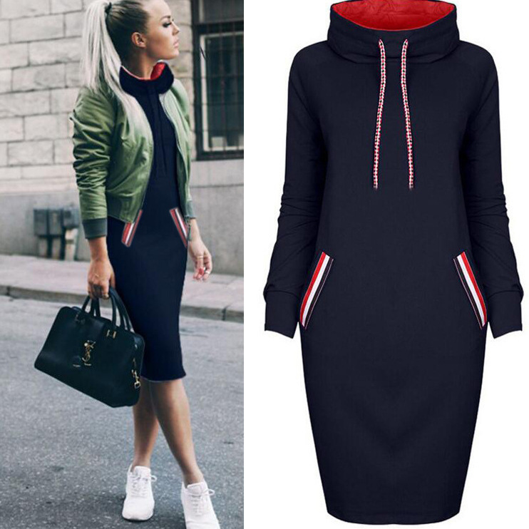 Amazon Dress Aliexpress Amazon's Popular Four-Color Long-Sleeved Turtleneck Sweatshirt Dress