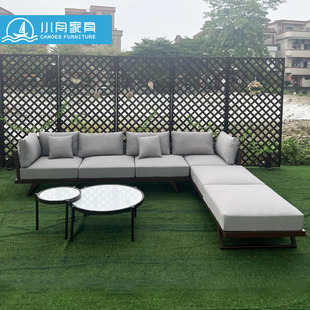 Outdoor Furniture Courtyard Garden Leisure Rope Sofa Outdoor B&B Villa Imitation Wood Design Bed Coffee Table Combination