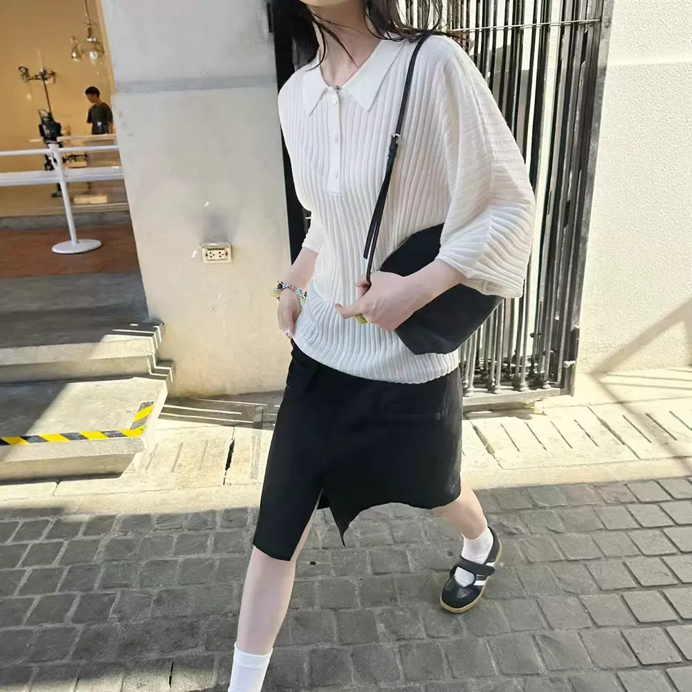 老钱风POLO领羊毛针织衫翻领短袖女t恤2026新款女装百搭春季上衣