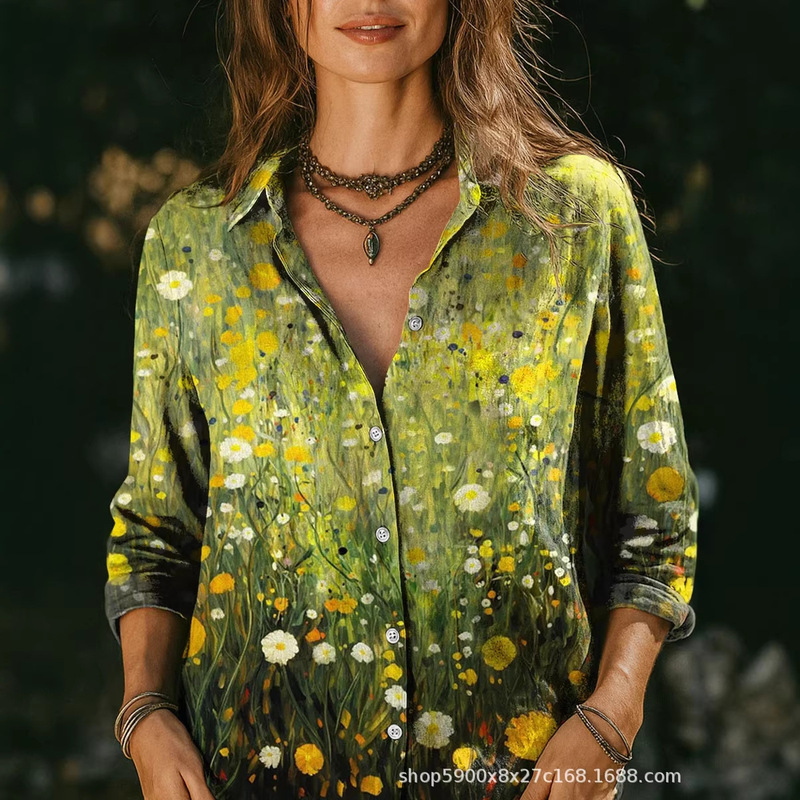 2026 Cross-Border Y2 New Model Amazon Independent Site 3D Digital Print Women's Fashion Floral Turn-Down Collar Long-Sleeve Shirt 2026 Cross-Border Y2 New Model Amazon Independent Site 3D Digital Print Women's Fashion Floral Turn-Down Collar Long-Sleeve Shirt