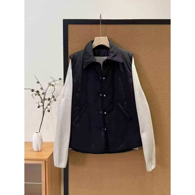 韩版翻领轻薄棉服女2025冬季新款衬衣休闲纯色单排扣简约女士马甲|undefined