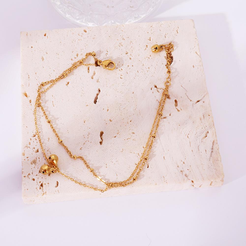 INS transfronterizo acero inoxidable 18K playa estilo simple doble campana tobillera impermeable joyería de mujer al por mayor