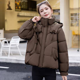 2026冬季新款格纹撞色棉服女韩版宽松学院风连帽保暖加厚时尚外套