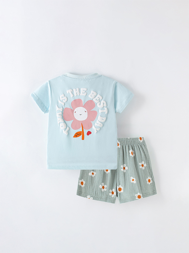 Traje para niños malwee transfronterizo, nuevo estilo de verano, camiseta de cuello redondo para niños pequeños y medianos europeos y americanos, traje de dos piezas casual de moda