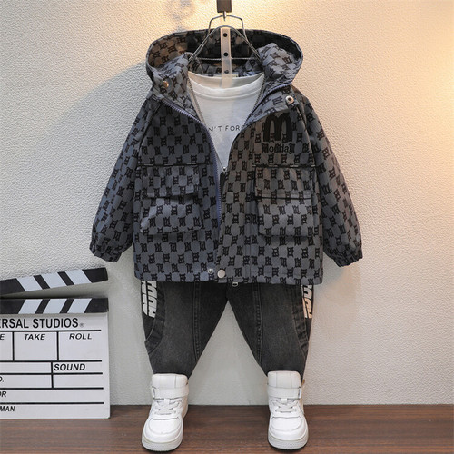 Boys' M-shaped jacket  spring and autumn new style children's trendy and cool hooded windbreaker, handsome and popular outerwear for children and middle-aged children