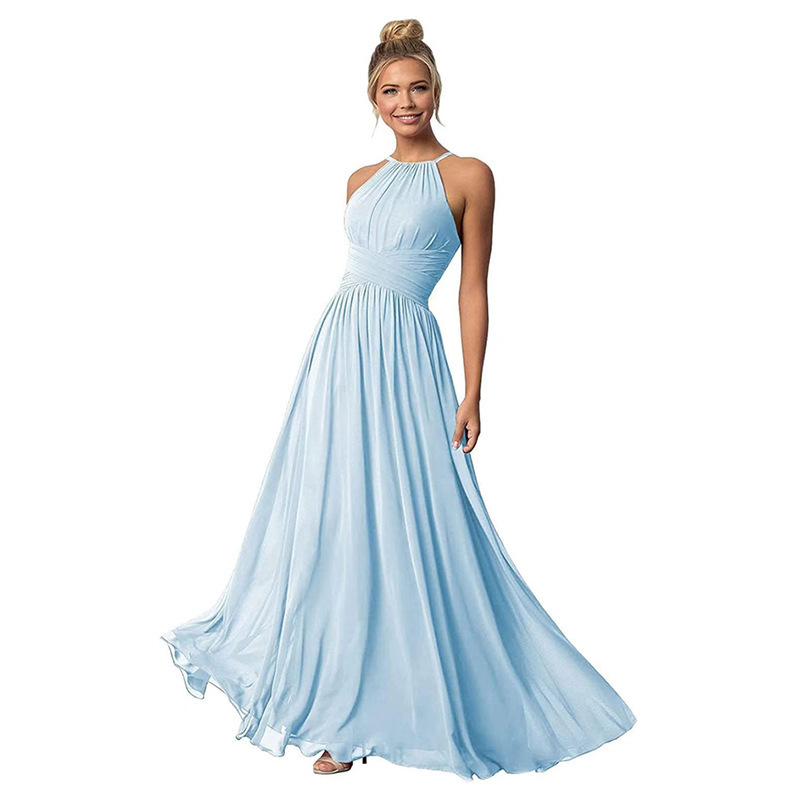 Cross-Border Foreign Trade Halter Neck Evening Dress for Women, European and American Style Banquet Wedding Ball Gown, Long Simple and Elegant Dress Cross-Border Foreign Trade Halter Neck Evening Dress for Women, European and American Style Banquet Wedding Ball Gown, Long Simple and Elegant Dress