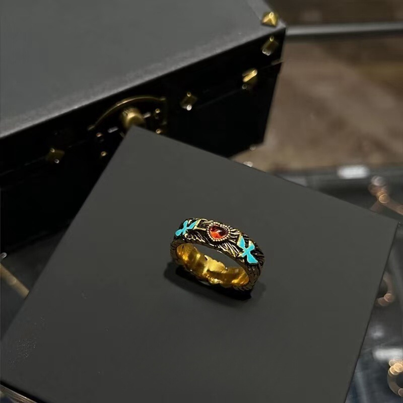 「Bird Collection」ヴィンテージ中古バードリングレディースレトロブラッシュレッドラブブッチスタイル人差し指リング|undefined