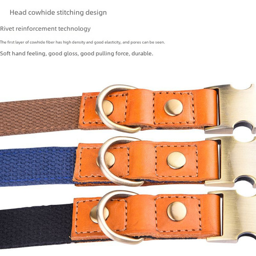 First-layer cowhide dog collar with engraved pet collar leash, soft and breathable dog collar, medium and large bow tie wholesale