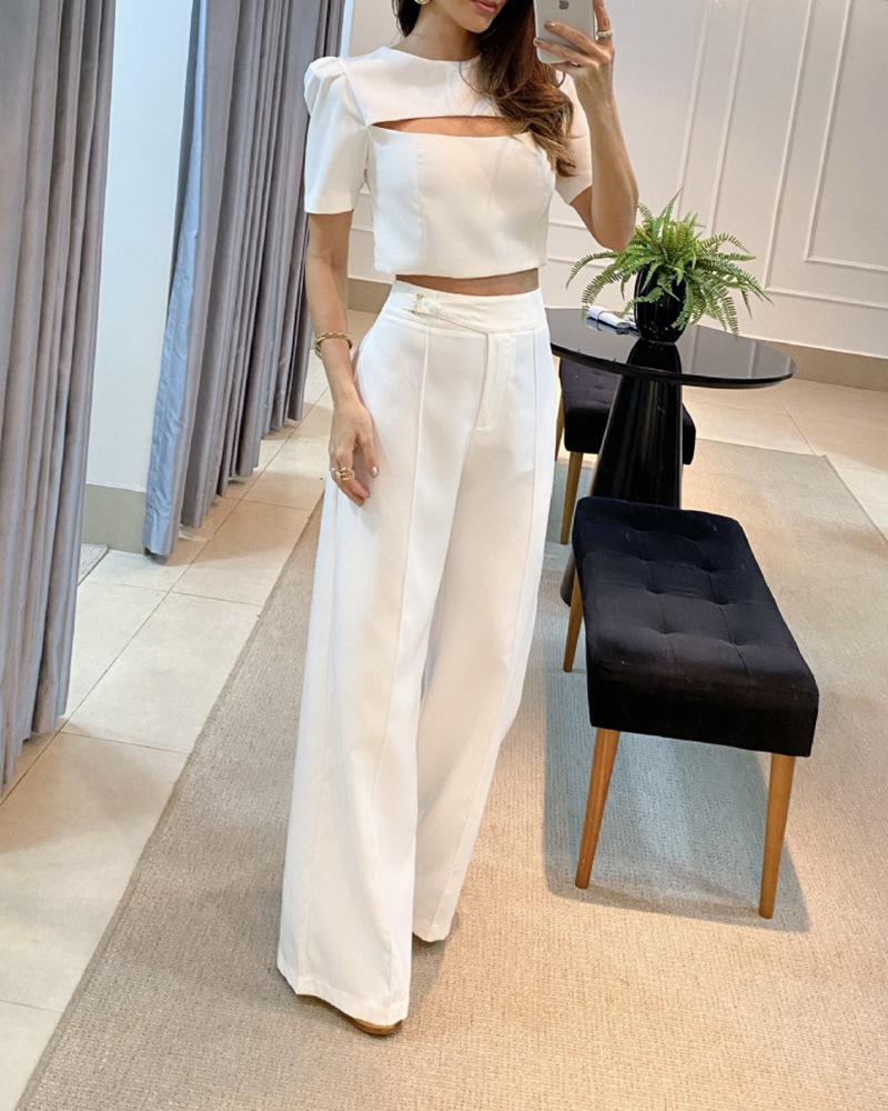 Daily Women's Elegant Simple Style Solid Color Polyester Pants Sets Pants Sets display picture 3