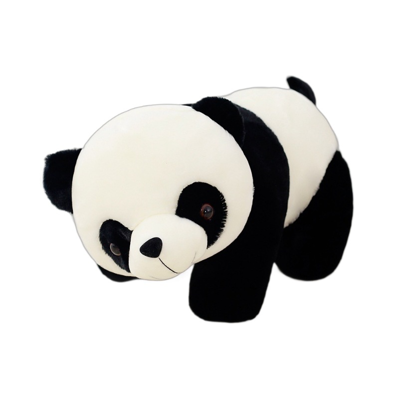 Peluche de panda gigante, panda adorable, panda acostado, blanco y negro, con hoja de bambú, en stock, venta al por mayor
