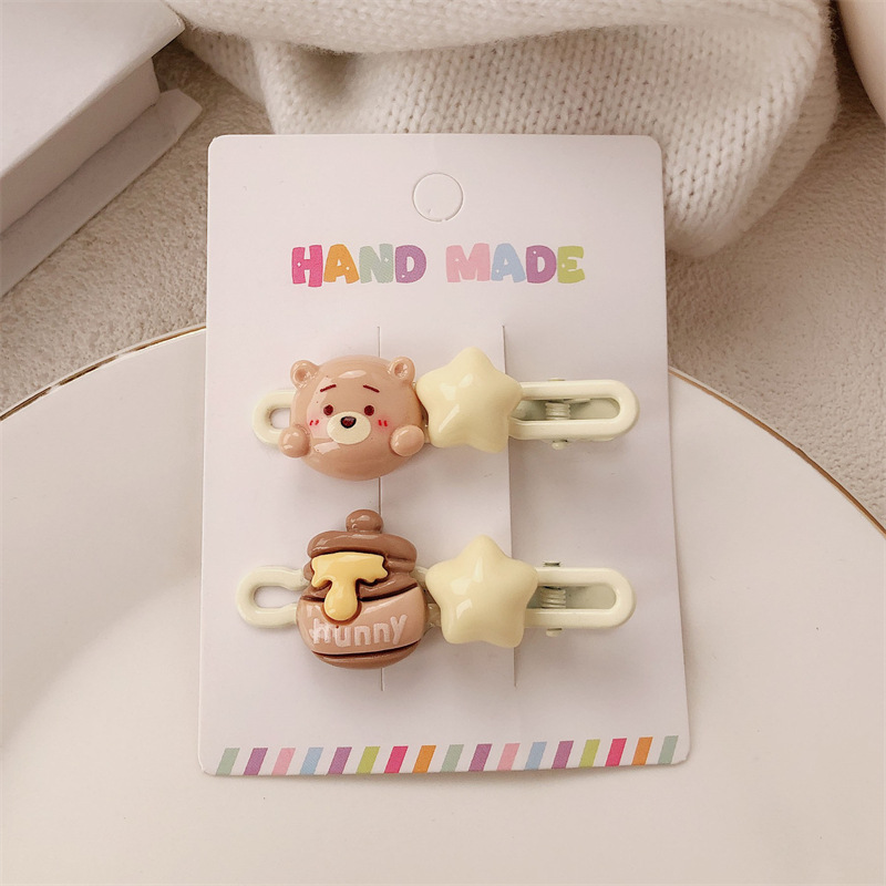 Caricatura serie de abrazaderas de abejas adorables jarras de miel de chicas estrellas de corazón lateral cabello roto peludo abrazaderas de cabello tocado